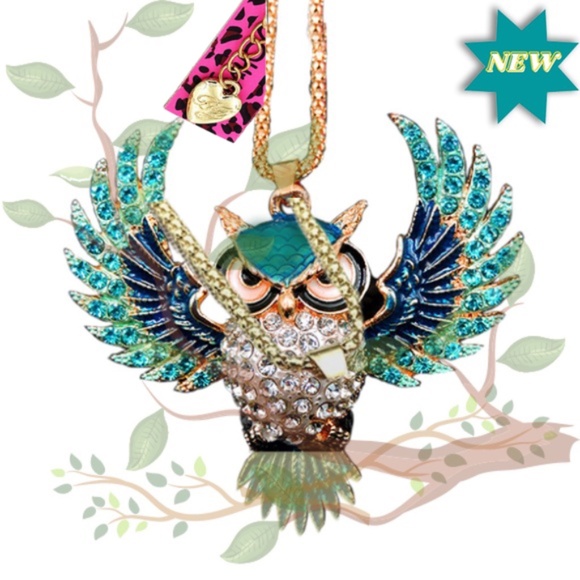 Owl Wide Wing-Spread Blue Crystal Rhinestone Pendant/Necklace-Betsey Johnson NWT - Picture 7 of 7